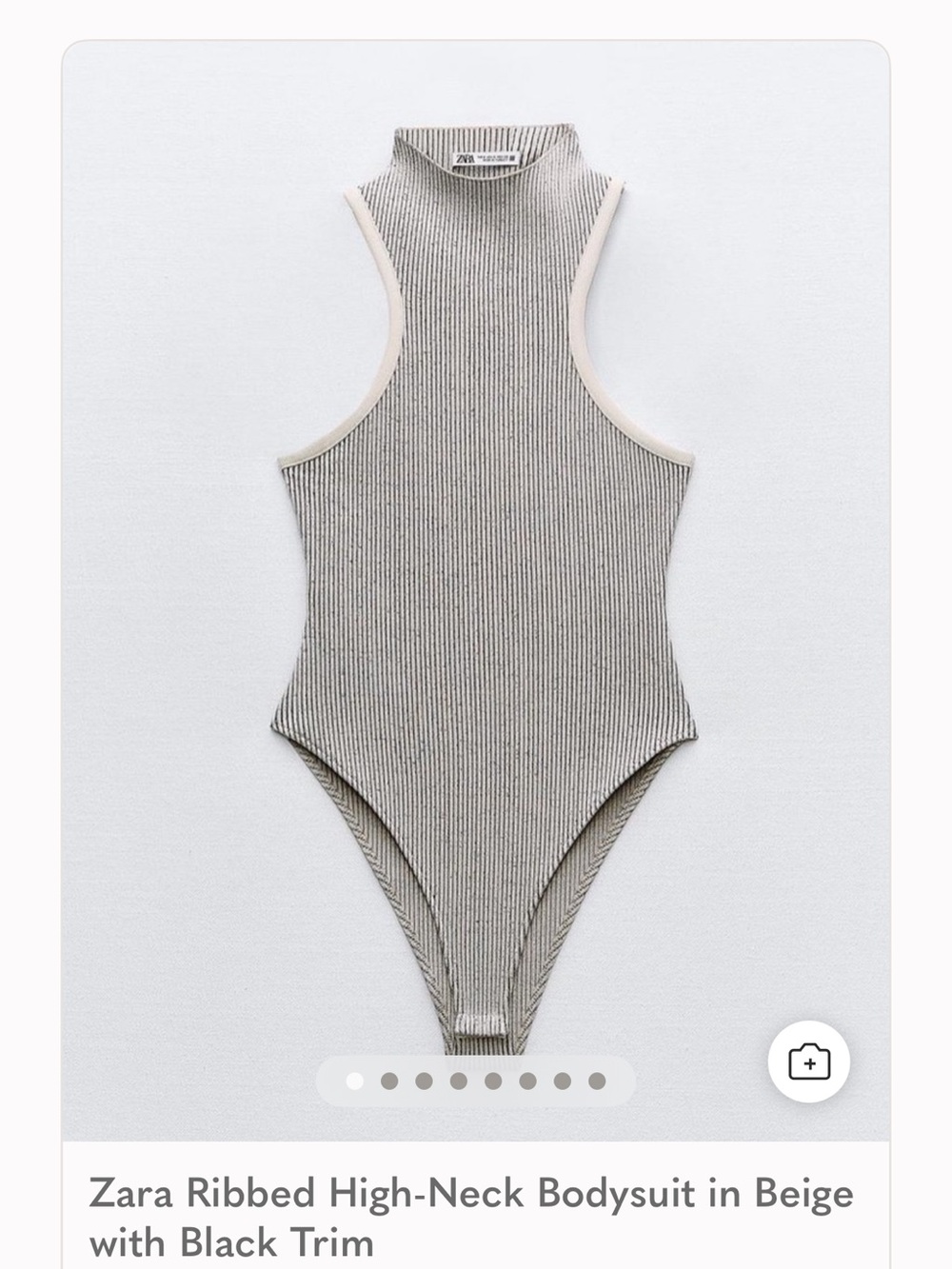 Zara Sleeveless Ribbed High-Neck Bodysuit in Beige MEDIUM